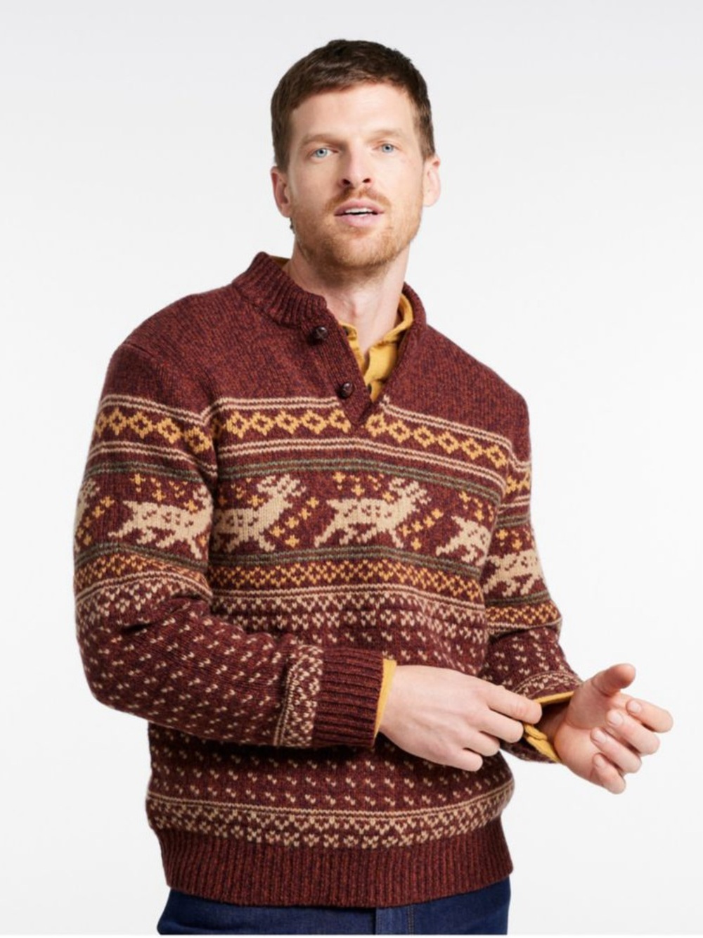 Men's L.L.Bean Classic Ragg Wool Sweater, Henley, Fair Isle Sz Medium